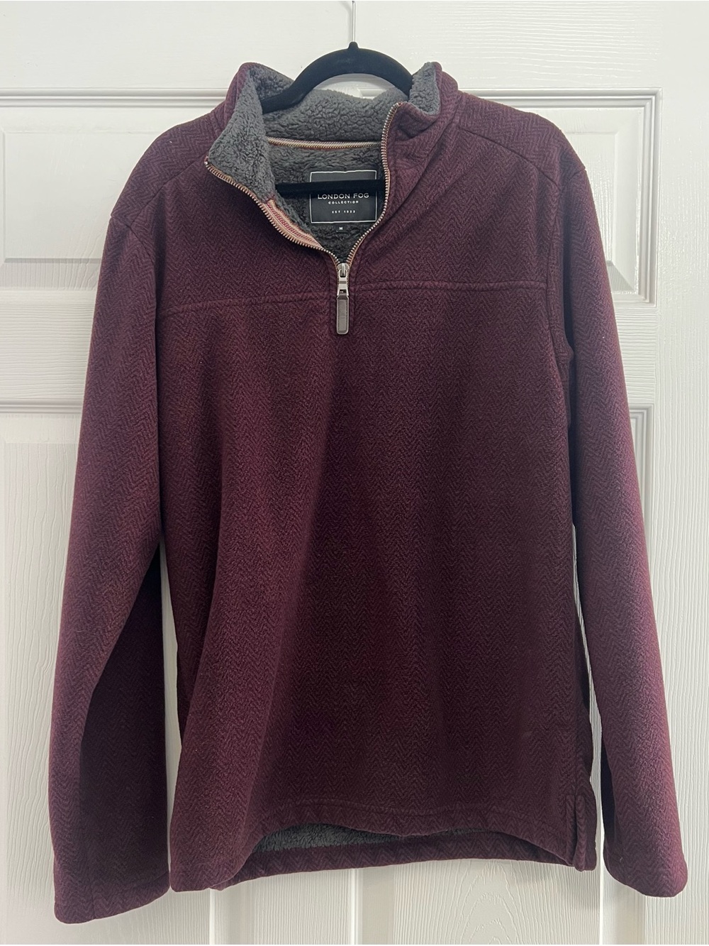 London Fog Burgundy Herringbone Fleece Lined 1/4 Zip Pullover Women's M